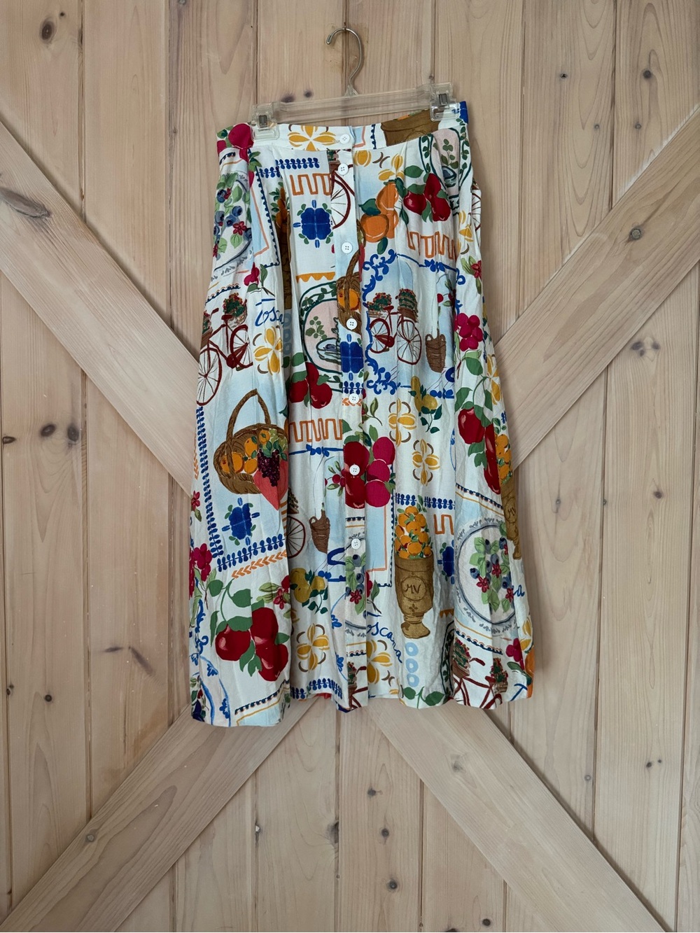 Zara Cream Midi Skirt with Multicolor Floral & Fruit Print